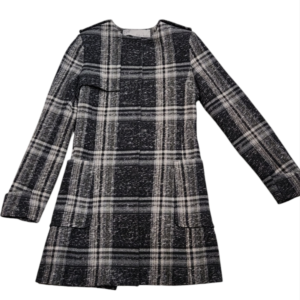 Zara Basic Gray Wool Blend Plaid Coat Lined Xs - image 4